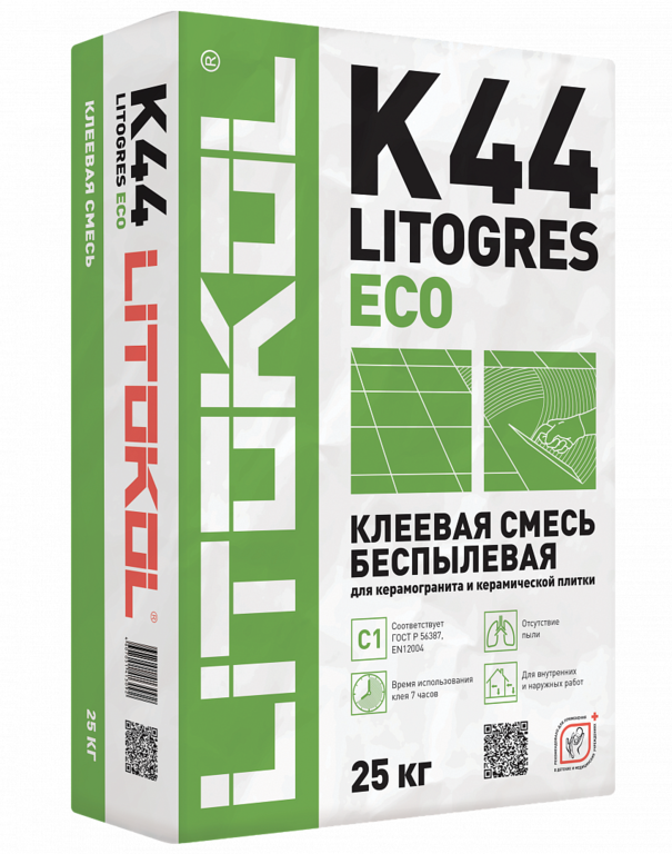 Клей для плитки, керамогранита и камня LITOGRES K44 ECO (класс С1) 25кг